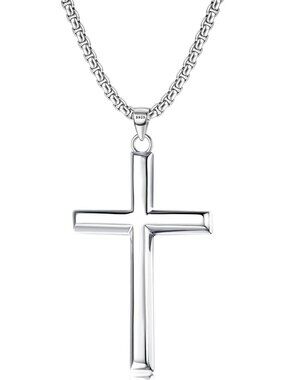 Unisex Sterling Silver 925 Sterling Cross Necklace Diamond-Cut Crucifix Pendant
